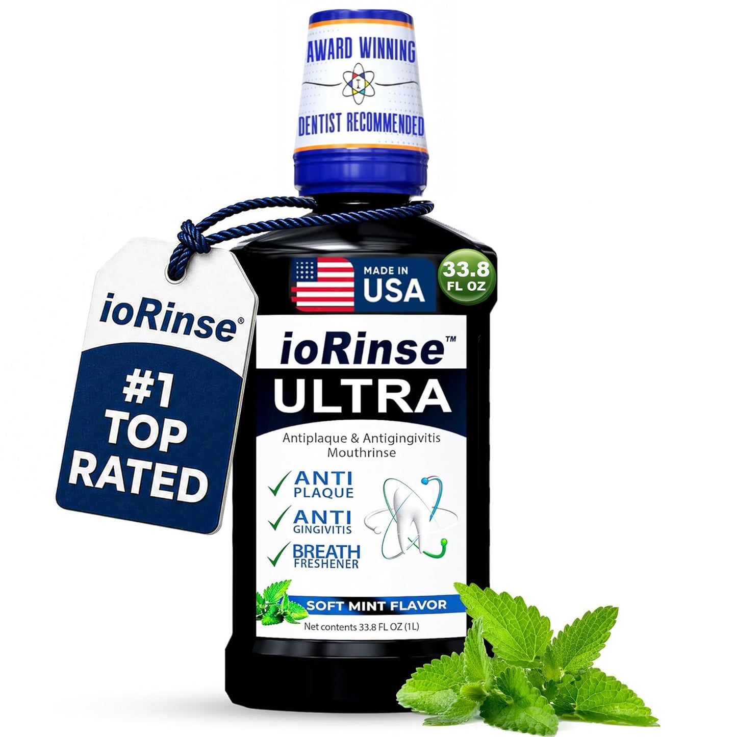 ioRinse Ultra Periodontal Rinse & Gum Mouthwash, Alcohol Free Mouth Rinse for Gum Disease, Fights Gingivitis, Plaque & Bad Breath, Bleeding Gums mouthwash with Molecular Iodine & Xylitol, 1L