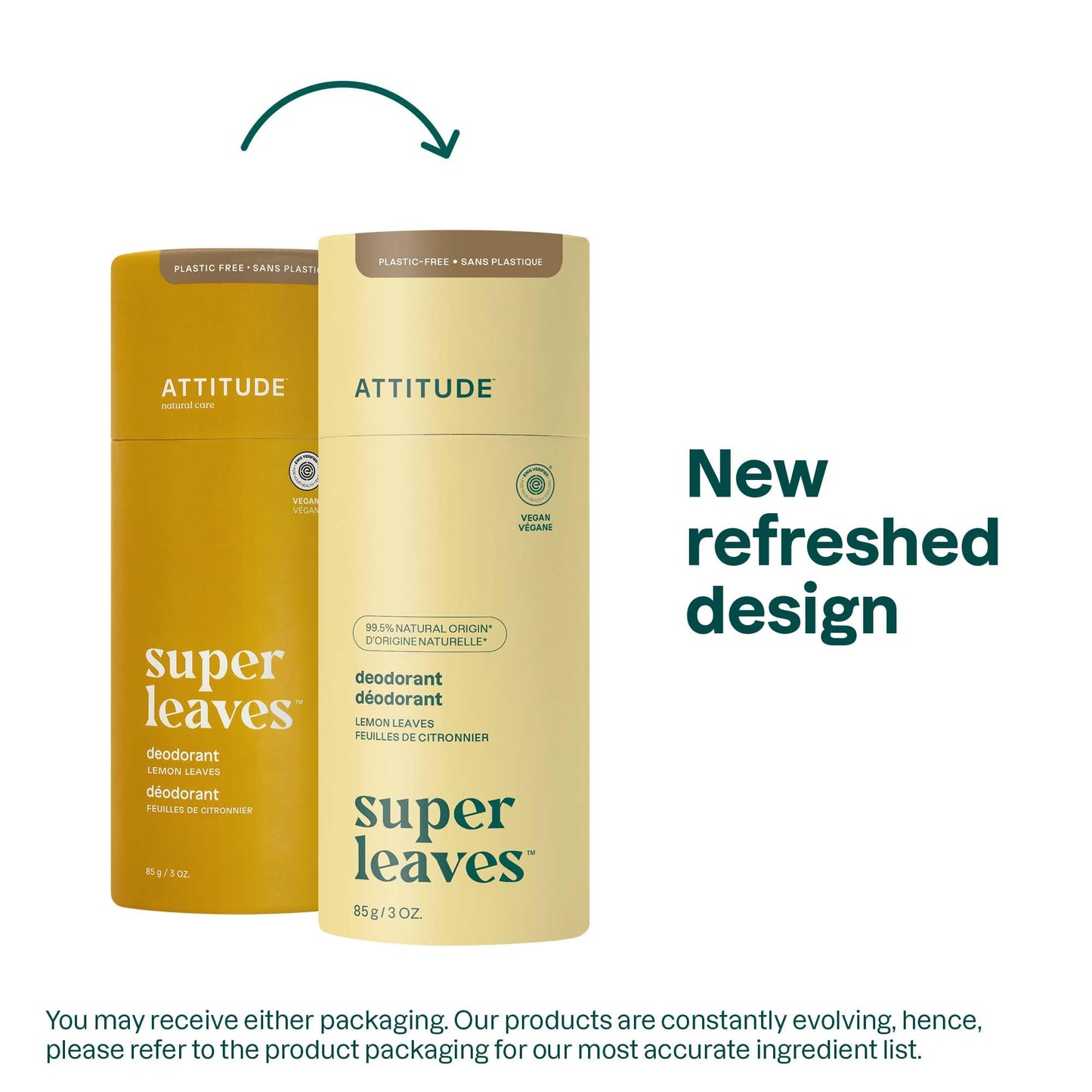 ATTITUDE Plastic-Free Deodorant, EWG Verified, Aluminum Free, Vegan Naturally Sourced Body Deodorants for Women & Men, Dermatologically Tested, Olive Leaves, 3 Ounces