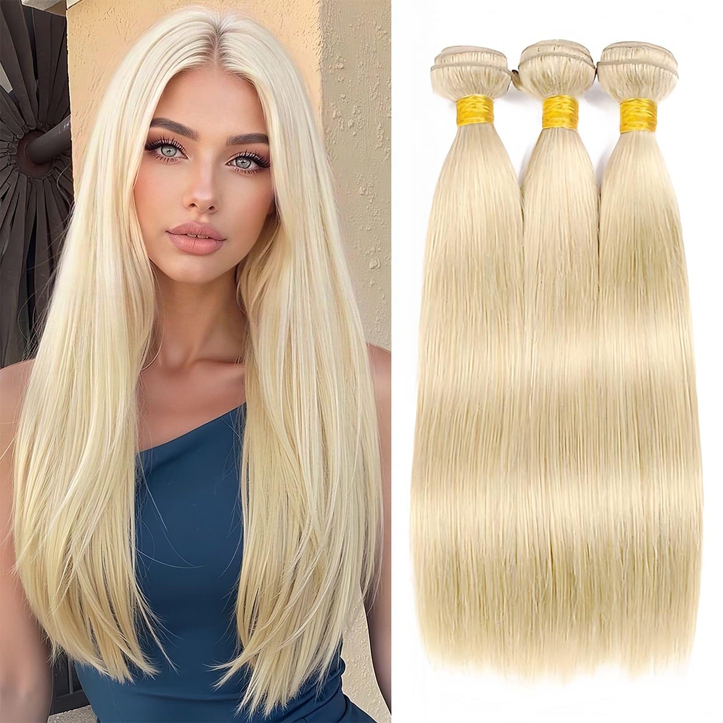 613 Blonde Straight Human Hair Bundles 26 28 30 Inch Unprocessed 12A Brazilian Virgin Hair 3 Bundles Soft Silky Hair Extensions for Women