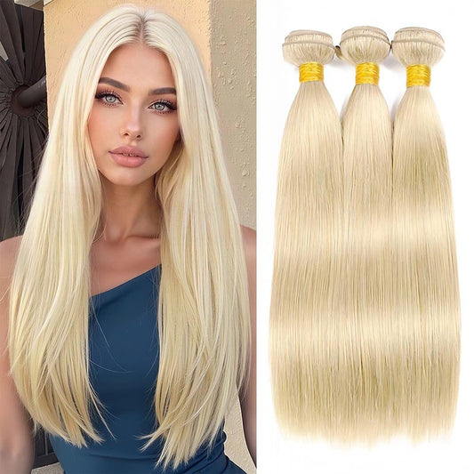 613 Blonde Straight Human Hair Bundles 26 28 30 Inch Unprocessed 12A Brazilian Virgin Hair 3 Bundles Soft Silky Hair Extensions for Women