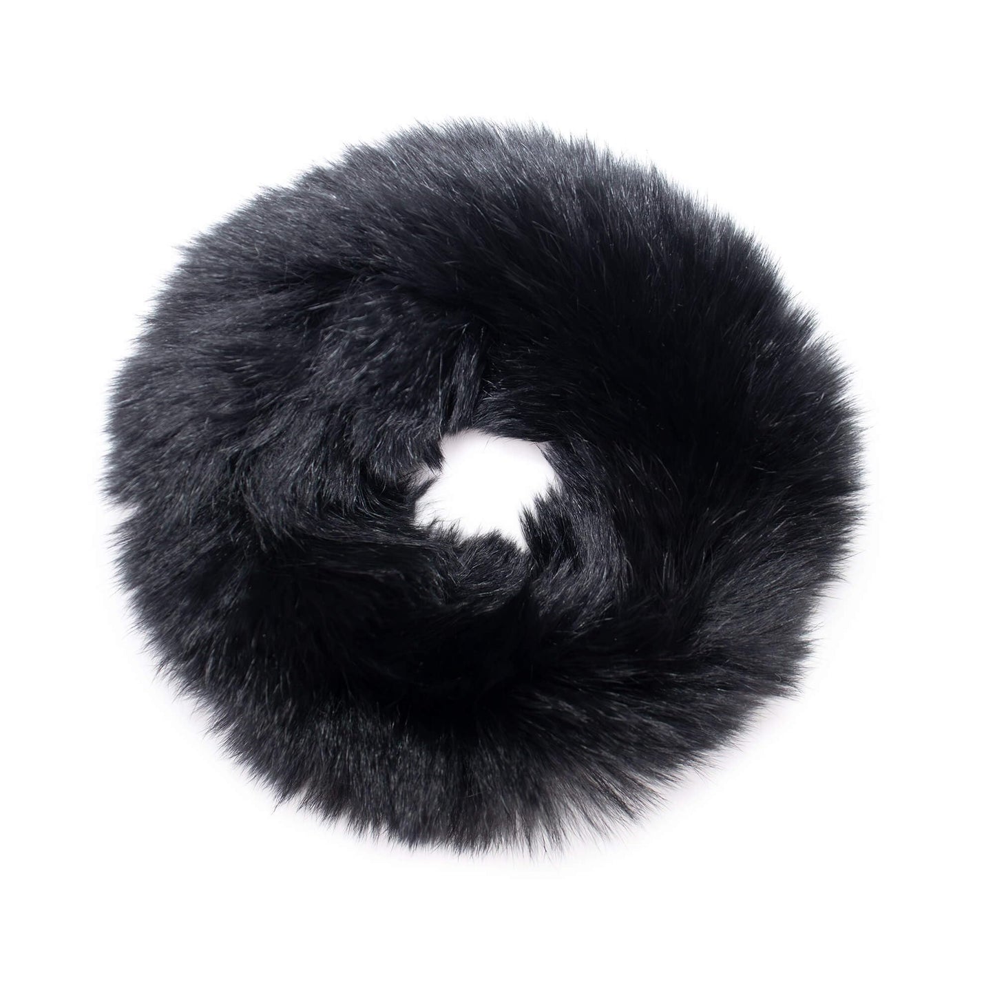 surell Rex Rabbit Fur Scrunchie - Soft Fuzzy Hair Tie - Damage Free Black Fur Ponytail Holder - No Breakage Fur Scrunchie (Black)