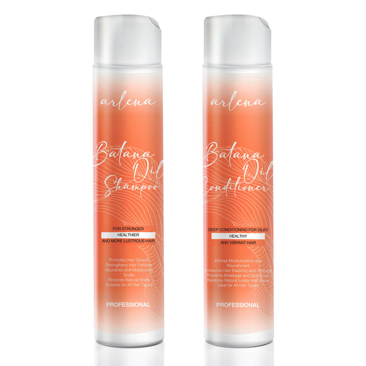 Arlena Batana Oil Shampoo and Conditioner Set - Made in USA - Promotes Hair Growth, Deep Conditioning, Nourishing & Moisturizing for Silky, Healthy, Lustrous Hair - Ideal for All Hair Types, Clear