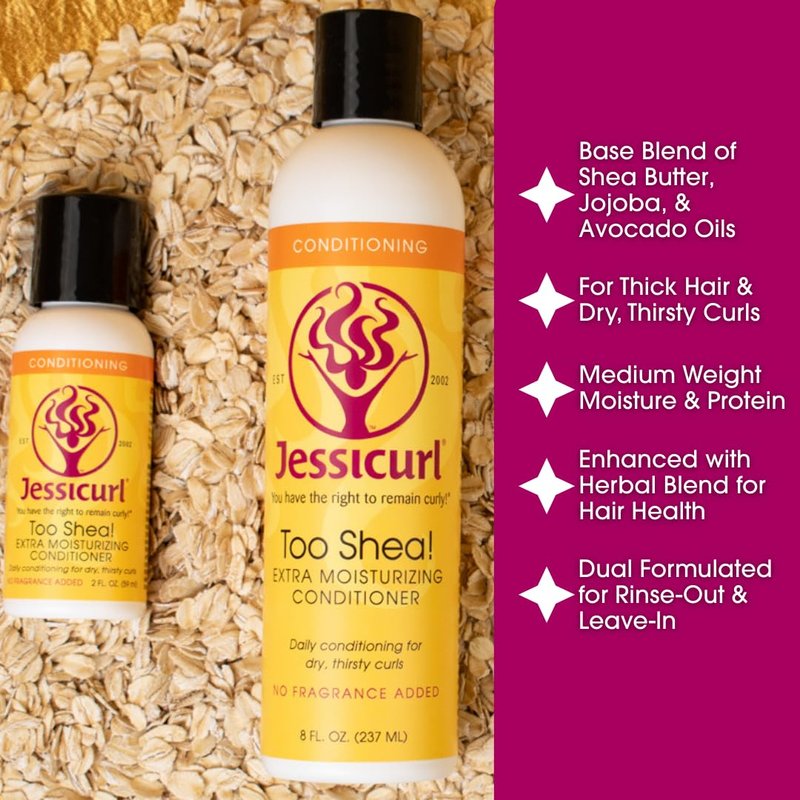 Jessicurl, Too Shea! Extra Moisturizing Conditioner for Curly Hair, No Fragrance Added, 8 Fl oz. Leave in Conditioner for Dry Hair, Anti Frizz Hair Products