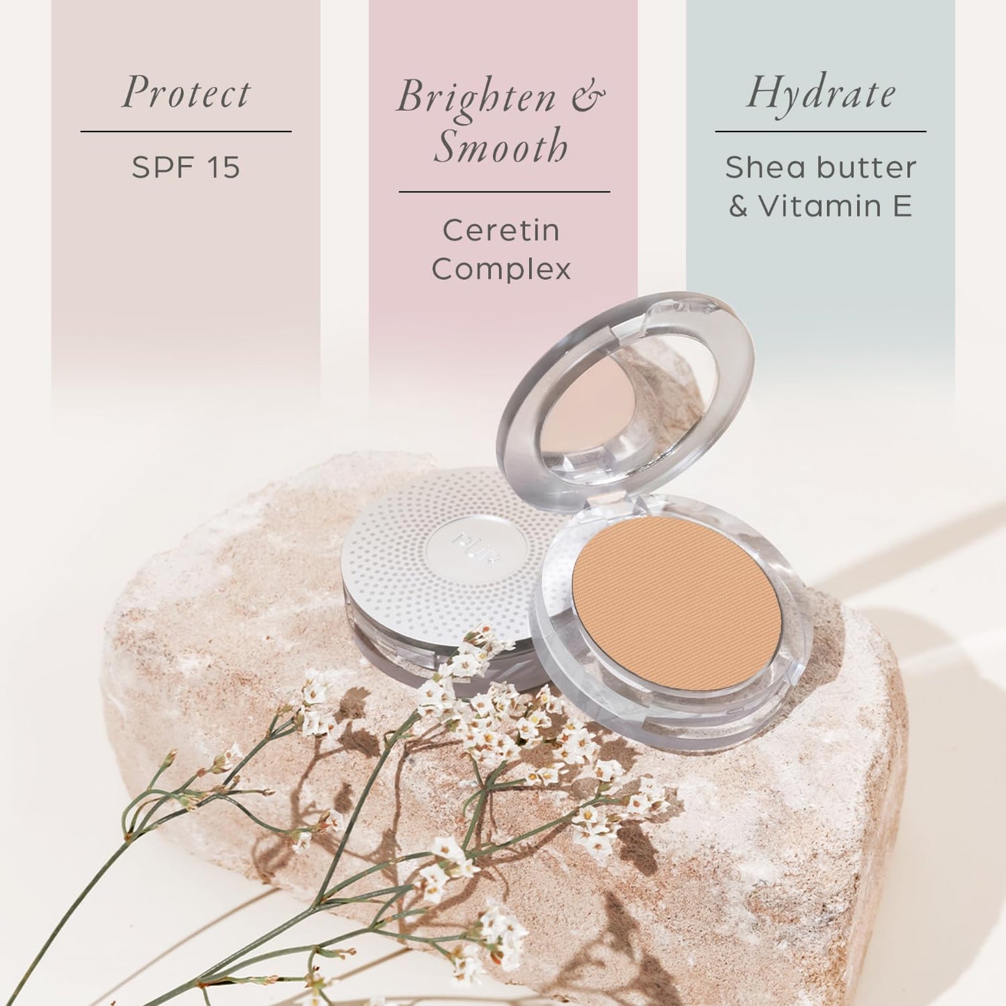 PÜR MINERALS 4-in-1 Pressed Mineral Makeup Powder Foundation with SPF 15 - Concealer & Finishing Compact Pressed Powder for Face - Buildable Medium to Full Coverage Foundation Powder