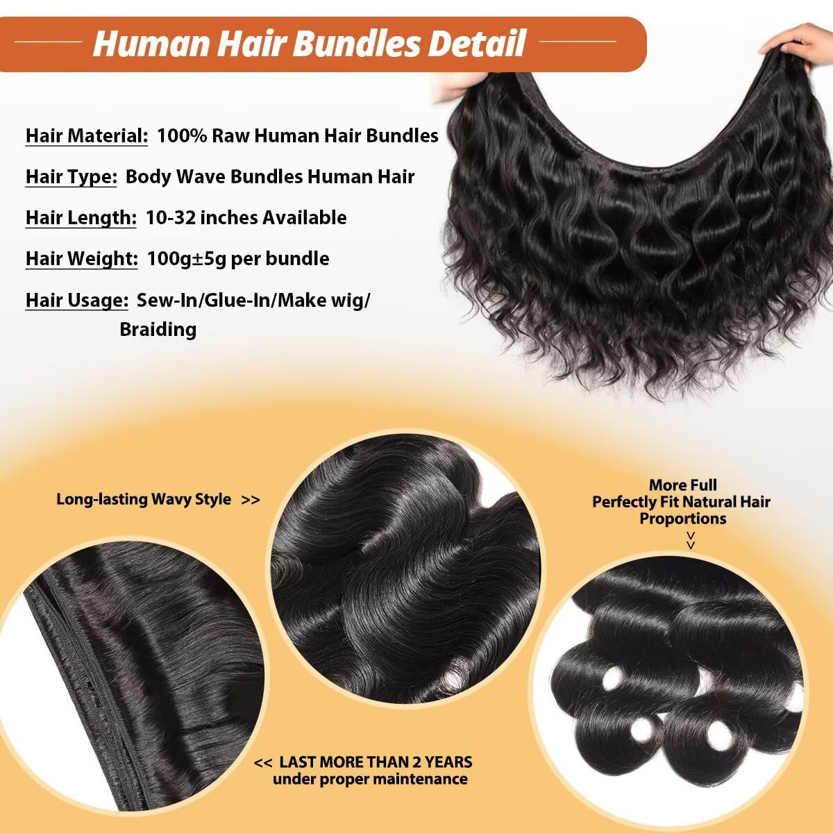 12A Human Hair Bundles 16 Inch Body Wave Bundles Human Hair 100% Unprocessed Brazilian Virgin Quick Weave 1 Bundle for Women Wet and Wavy Human Hair Extensions Natural Black