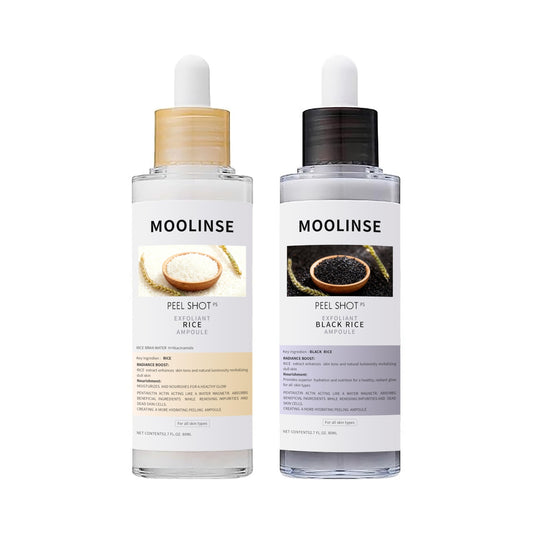 Peel Shot Glow Rice|Ampoule Duo|White and Black Rice Exfoliant Face Scrub Body Scrub|Rice Extract|Facial Exfoliator Dead Skin Cells Remover Pore Refining. Blackhead Remover for All SkinTypes-2PCS*80ML