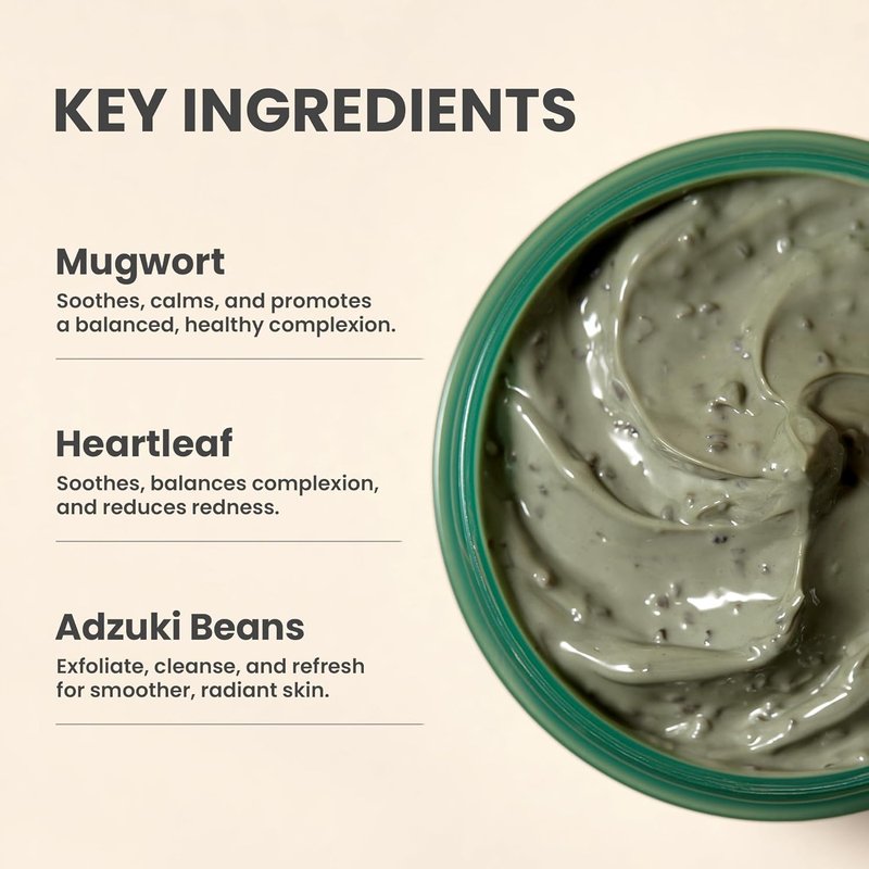 Mugwort Pore Clarifying Wash Off Pack - Vegan Face Exfoliator for Clogged Pores & Blackheads | 3.38 fl. oz.