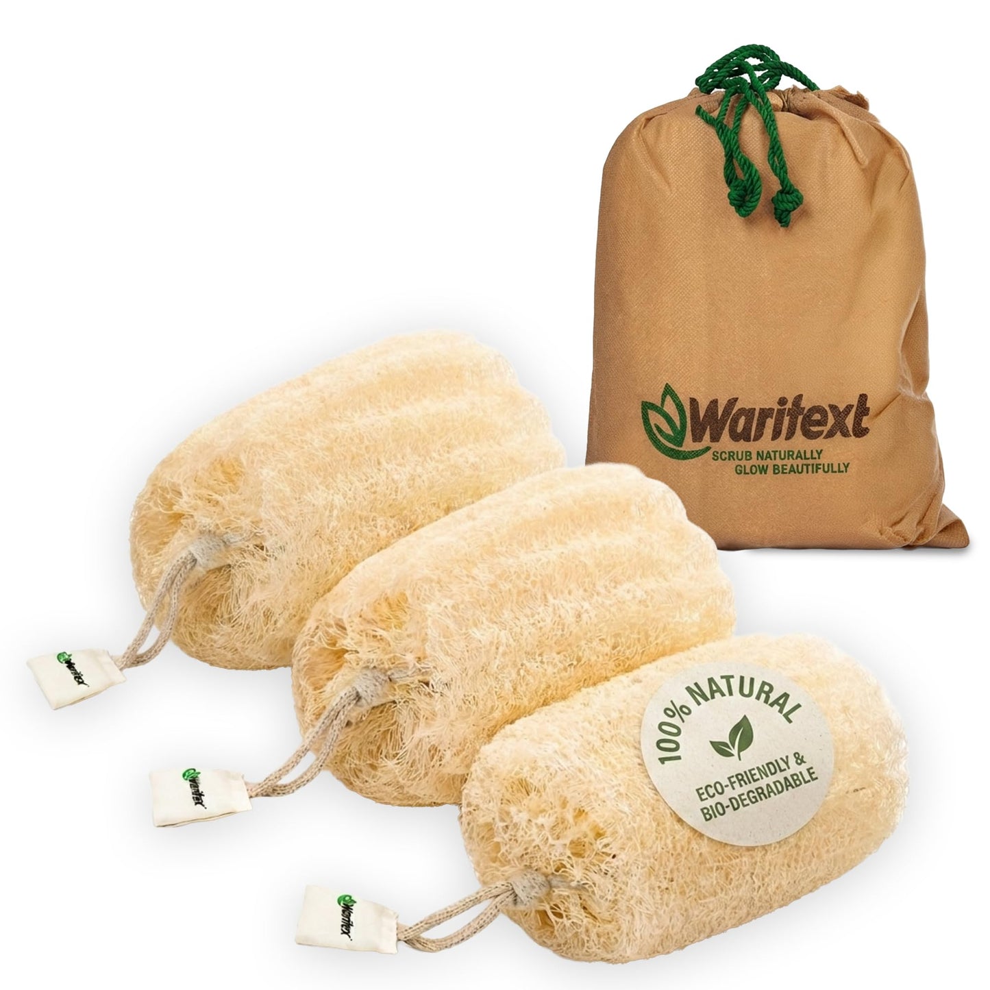 Waritex Egyptian Loofah Sponges Premium Exfoliating Scrubber Bath Set [3 Pack]- Egyptian Loofah Fiber for Gentle Skin Exfoliation, Deep Clean, Full Body Spa Experience