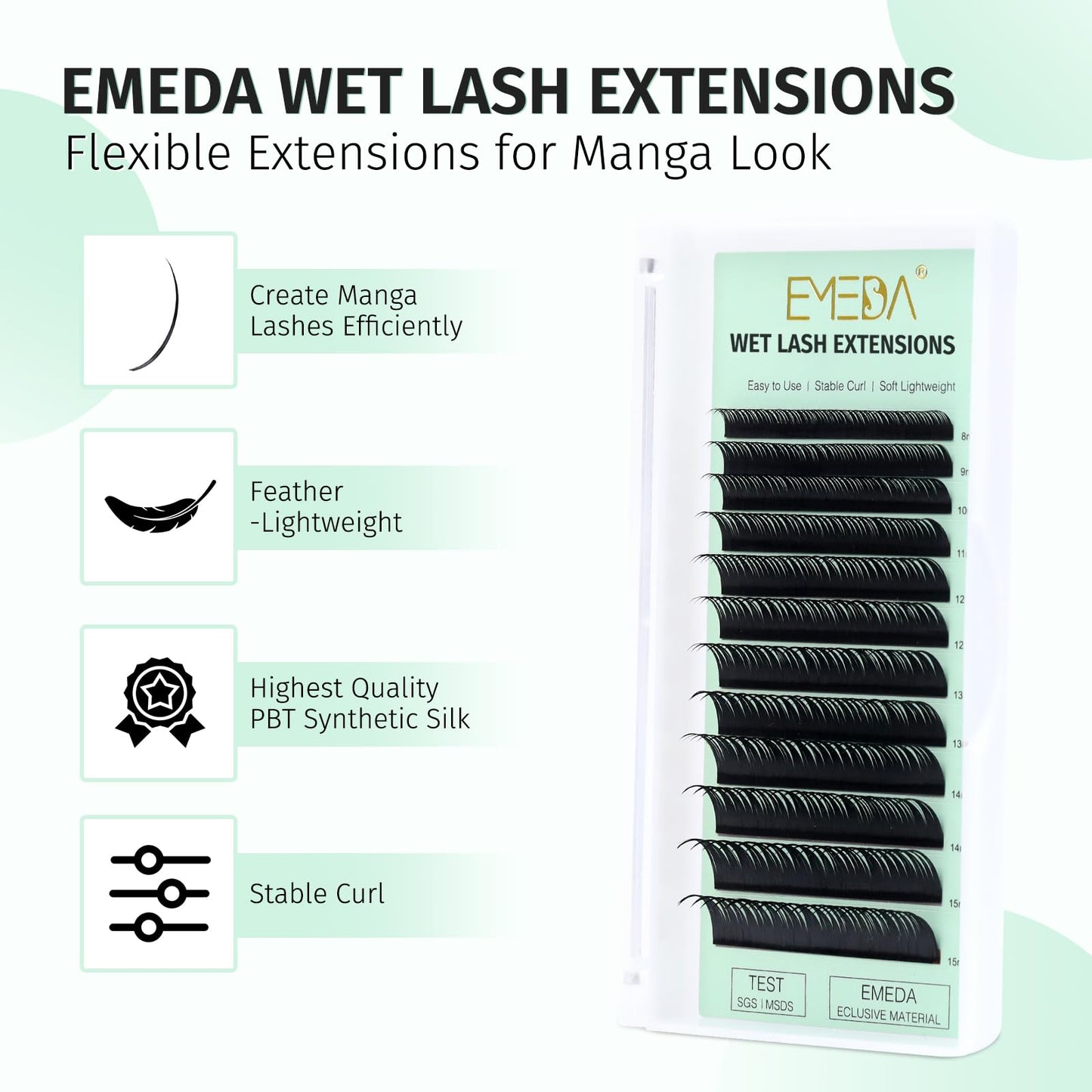 EMEDA Lash Spikes Wet Eyelash Extension Premade Spire Manga Individual Lashes 0.07 D Curl Wet Comic Lash Clusters DIY Anime Lash Extensions Super Matte (0.07 D Curl Mix 8-15mm)