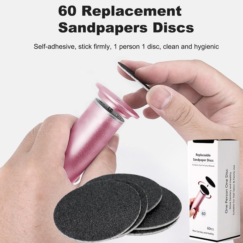Electric Callus Remover - Adjustable Speed Foot Scrubber with 60 Sanding Discs | Pink Pedicure Tool for Dead Skin Removal