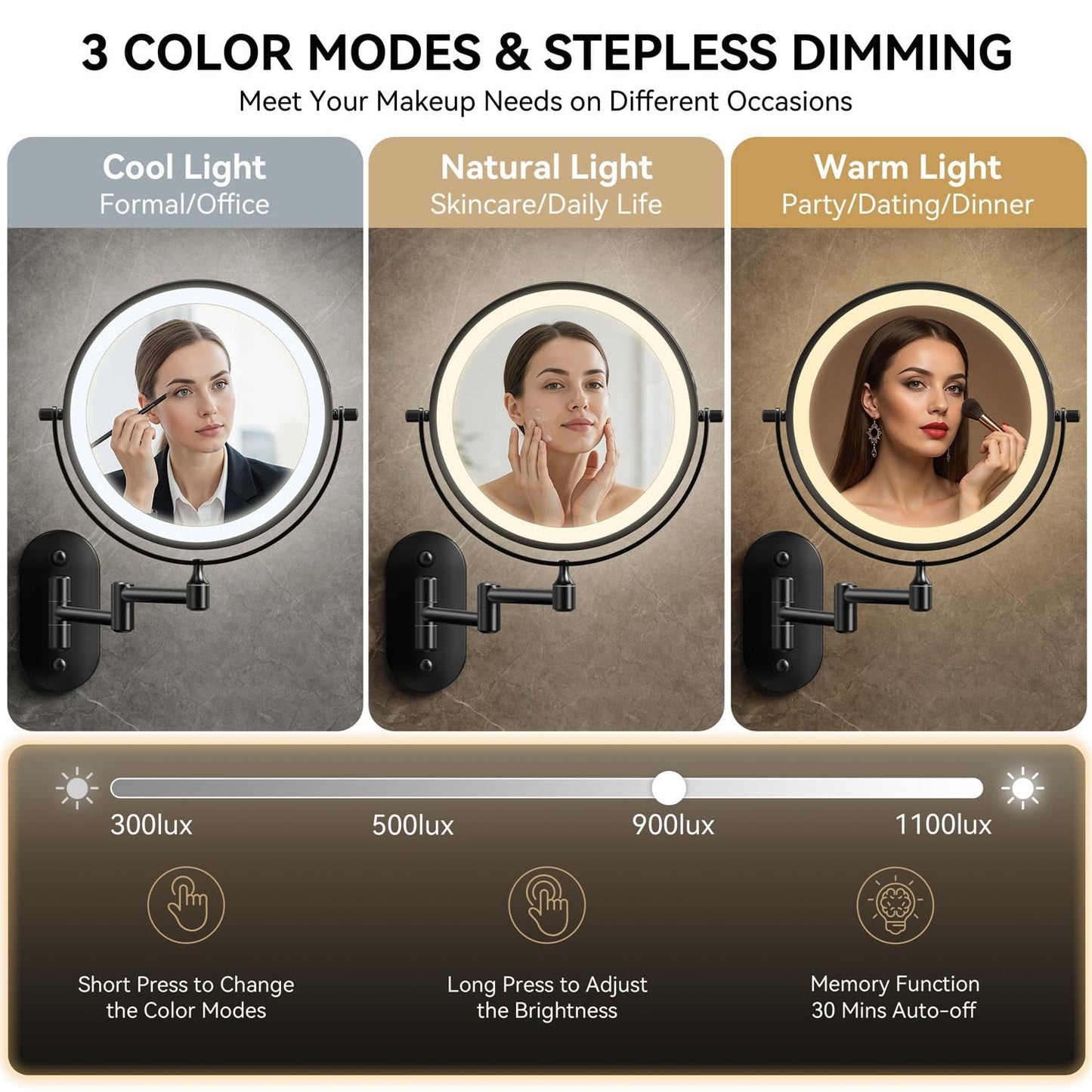 Auxmir 8'' Wall Mounted Makeup Mirror，1X/20X Rechargeable Magnifying Mirror