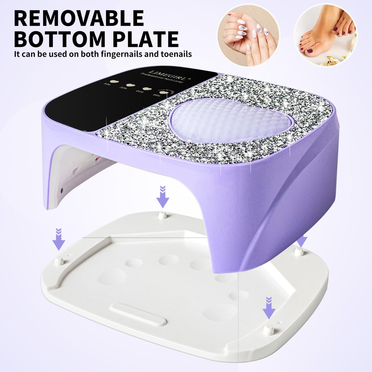 LIMEGIRL UV LED Nail Lamp Kit for Gel Polish Professional Fast Curing Purple Dryer Light Set with 4 Timer Settings Cordless Rechargeable Nail Art Cure Machine for Manicure Pedicure at Home and Salon
