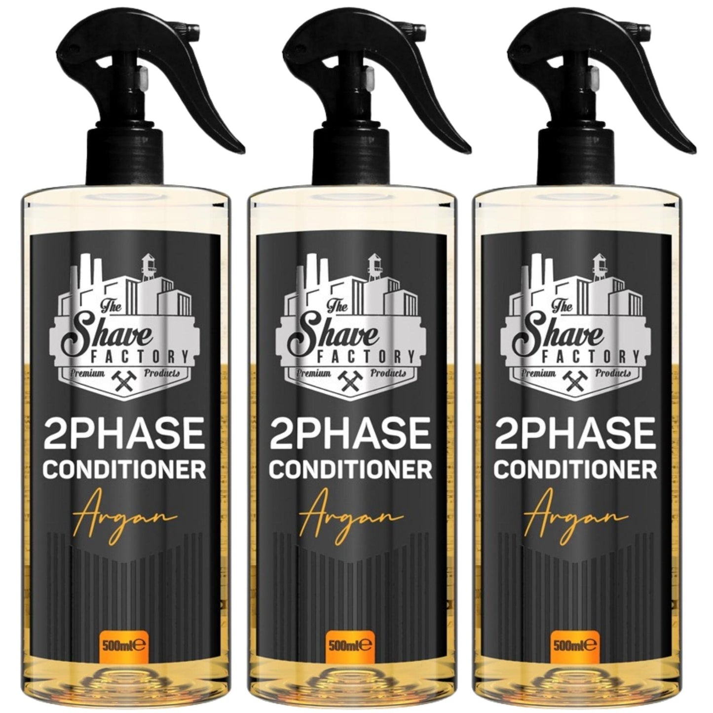 the shave factory - 2 Phase | Beard & Hair Conditioner | Argan Oil Deep Conditioner for Hair & Beards | Softens and Strengthens Beard & Hair | 16.9 Fl. oz (3 Bottles)