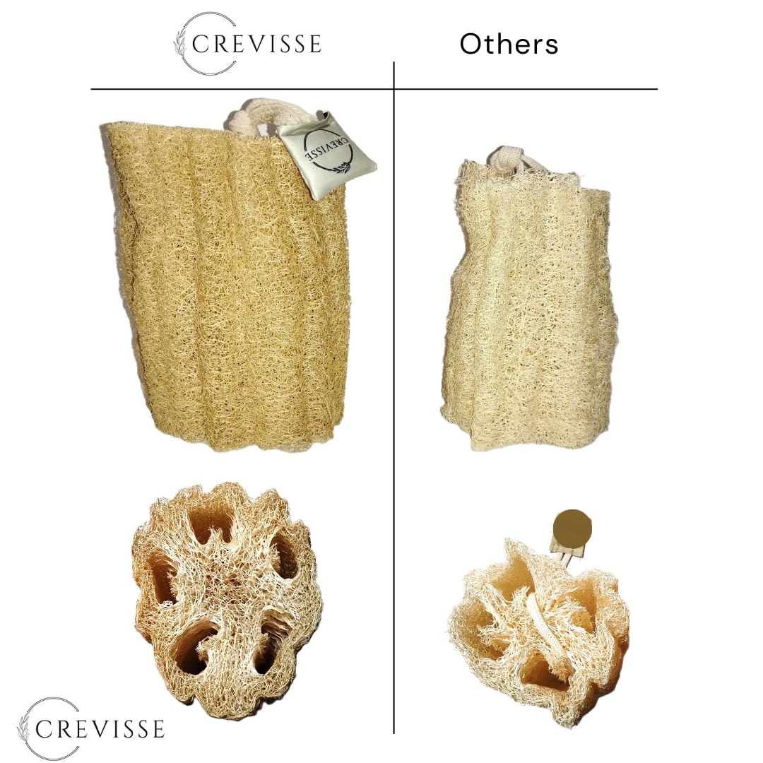 Crevisse Natural Egyptian Loofah Sponge – Exfoliating Shower Body Scrubber (Pack Options) (3 Count (Pack of 1))