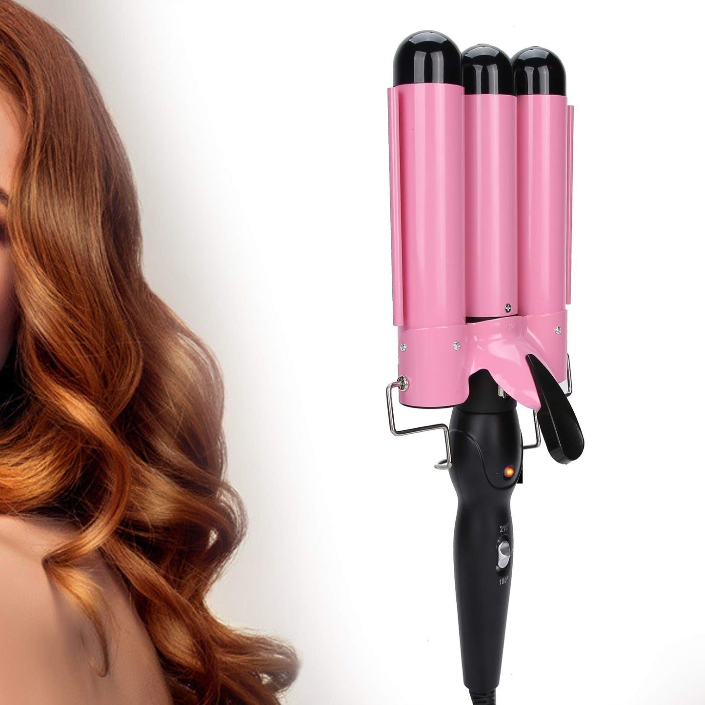 3 Curling Iron Wand, 1 Inch Ceramic Tourmaline Triple Barrels, Hair Crimper Beach Waving Styling Tools with Temperature Adjustment and Dual Voltage for All Hair
