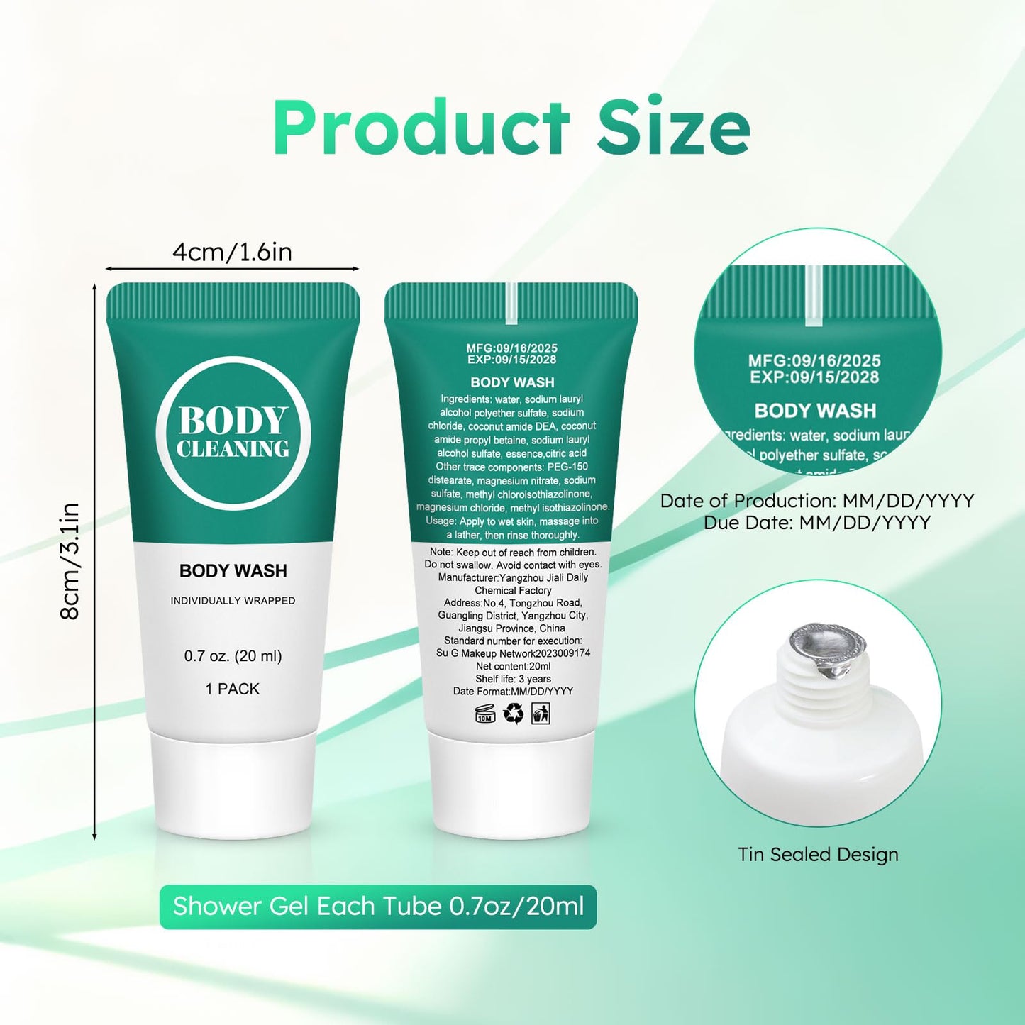 Travel Size Body Wash, Mini Shower Gel Set, 20 ml Individually Wrapped Bulk Trial Sample Small Single Use Toiletries Amenities Kit for Men & Women for Hotel/Camping/Homeless 0.7 Fl Oz (Pack of 60)