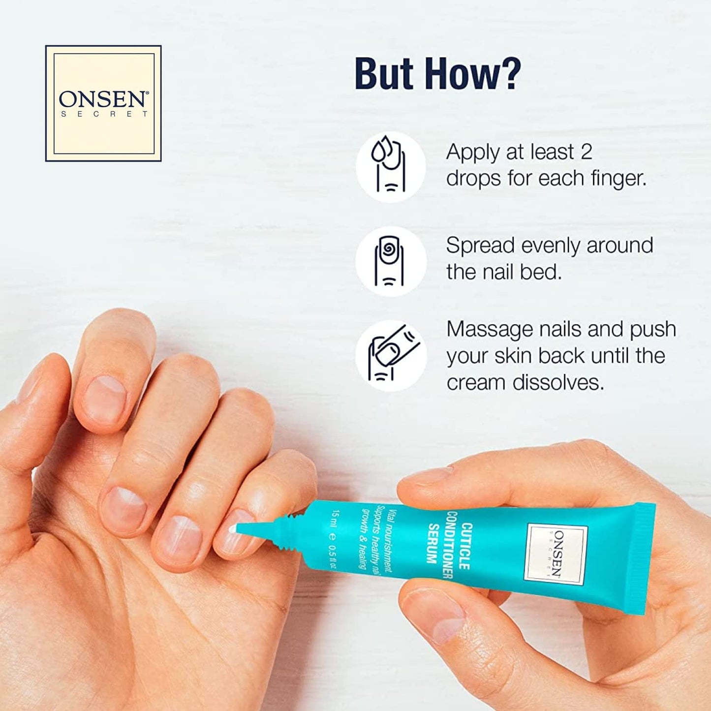 Onsen Secret Cuticle Conditioner Cream 15ml + Professional Nail Buffer Block. Cuticle Oil That Sooth, Repair & Strengthen Cuticles & Nails, 3 Way Nail Buffing Block