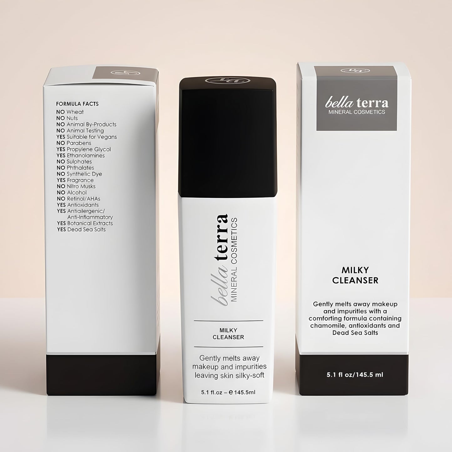 Bellaterra Cosmetics Milky Cleanser for Sensitive & All Skin Types, Gentle Makeup Remover with Chamomile, Antioxidants & Dead Sea Minerals, 5.1 fl oz / 145.5 ml Hydrating Face Wash