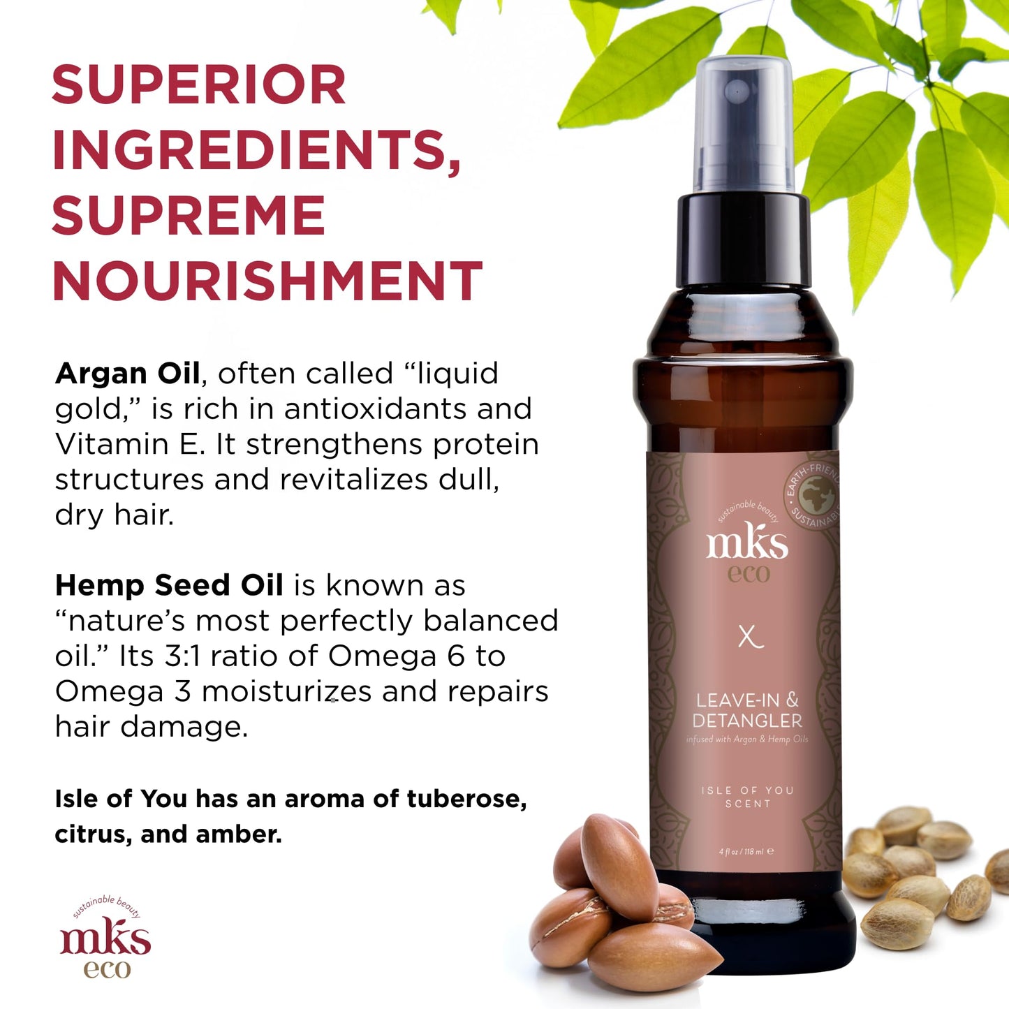 MKS eco X, Isle of You Scent - 4 fl oz - Leave-In Treatment & Detangler - Moroccan Argan Oil, Hemp Seed Oil - Vegan & Cruelty Free