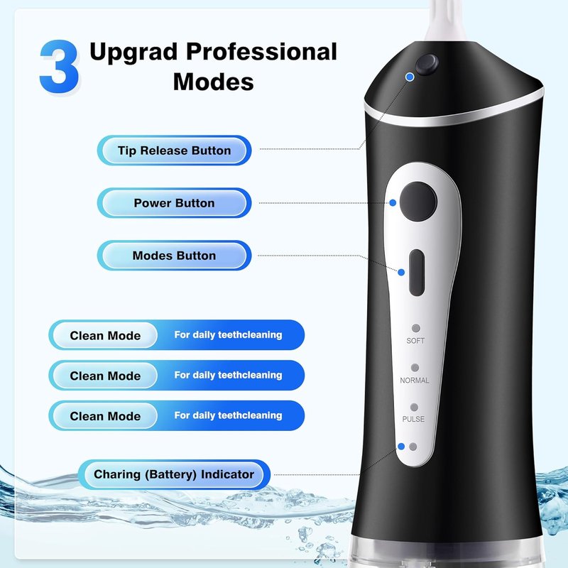 Rechargeable Water Flosser for Teeth Cleaning - Portable Oral Irrigator | IPX7 Waterproof, 5 Tips Included
