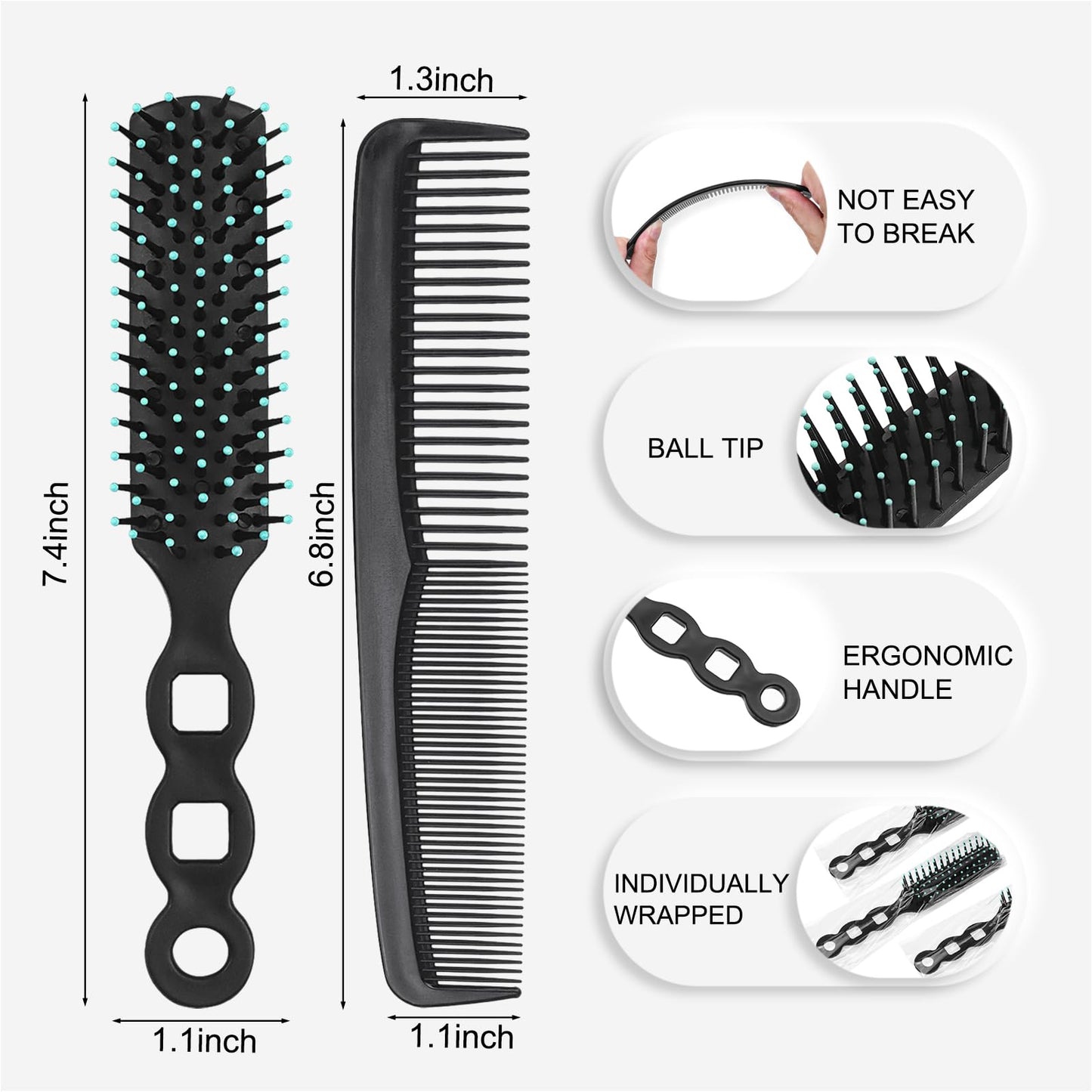 Gisdo 100 Pcs Hair Brush Combs Set in Bulk for Homeless Individually Wrapped, Bulk Hair Brushes 50 and 7 inch Hair Combs 50 for Women Kids Hotel Homeless Charity (Black)