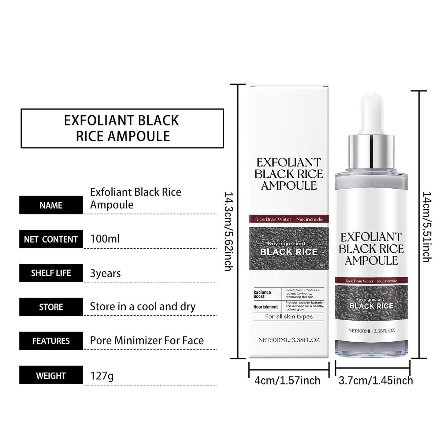 Dual Action Facial Peeling Set - Rice Water & Black Rice Exfoliating Ampoules for Gentle Skin Renewal | 2 x 100ml