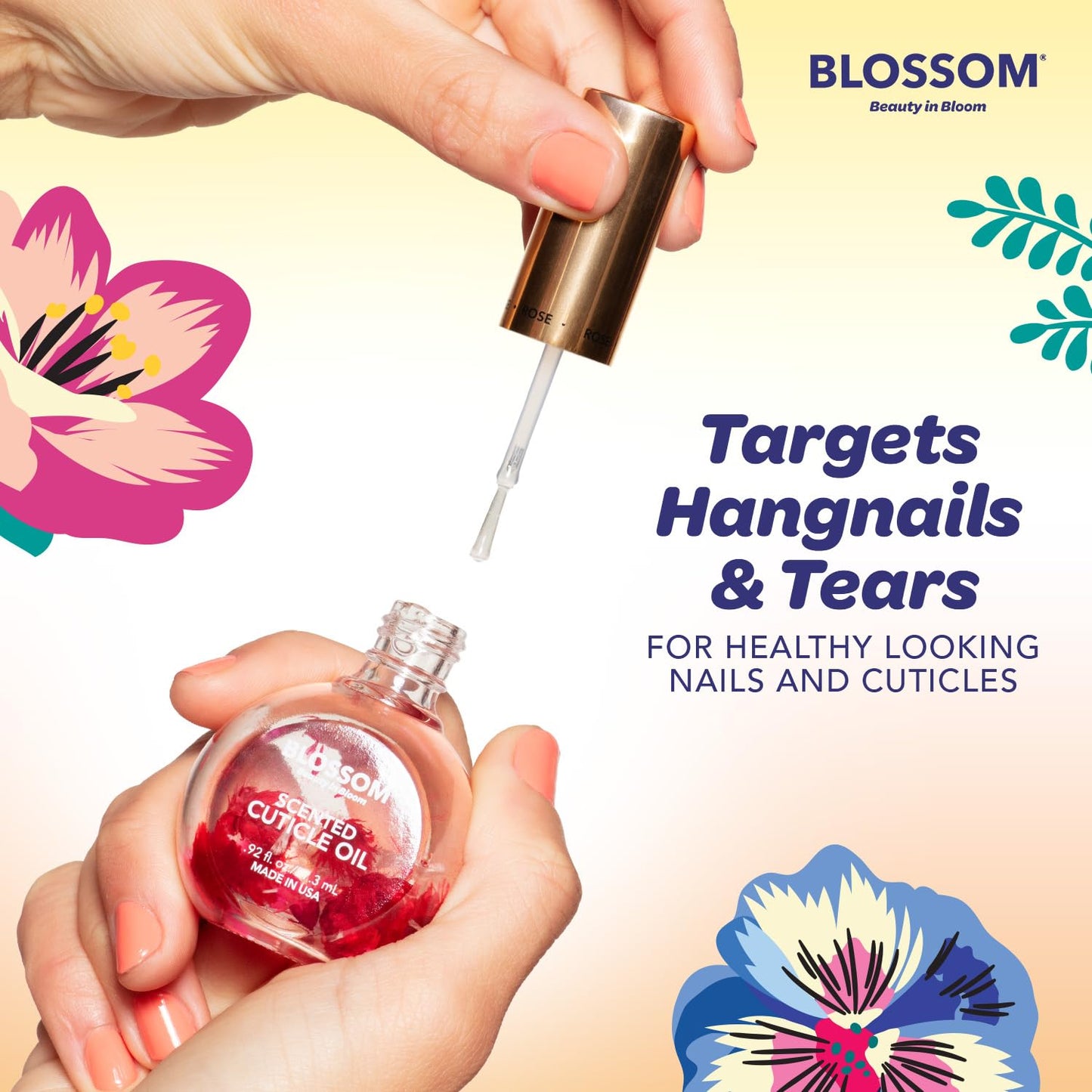 Blossom Heavenly Hemp Therapeutic, Hydrating, Moisturizing, Strengthening, Scented Cuticle Oil, Infused with Real Flowers, Made in USA, 0.5 fl. oz, Spring Bouquet Hemp