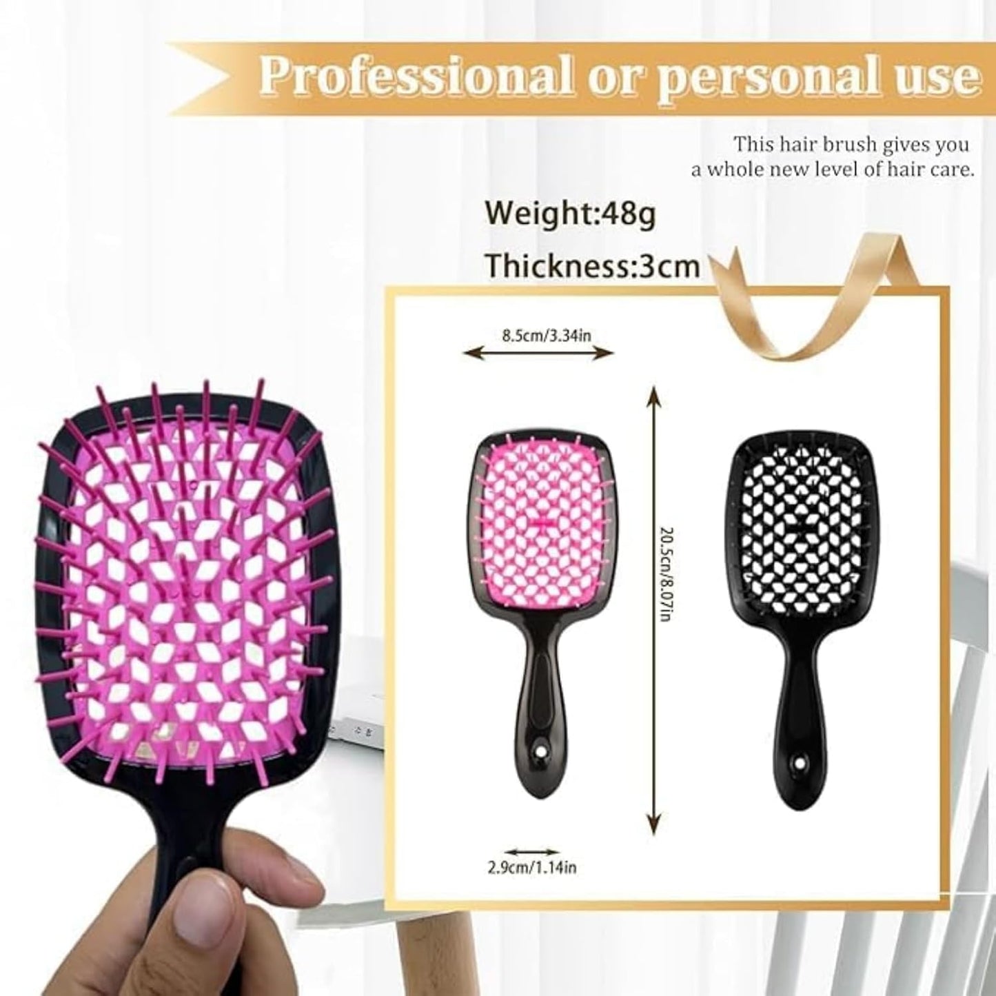 Detangling Hair Brush Set - 2PCS Curly Hair Detangler with Scalp Massage | Black & Pink