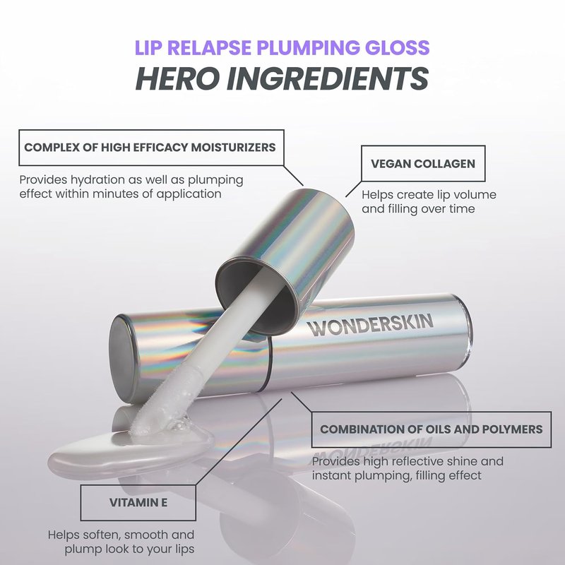 Wonderskin Lip Plumper Gloss - Hydrating Plumping Gloss for Fuller Lips | Non-Sticky High-Shine Finish
