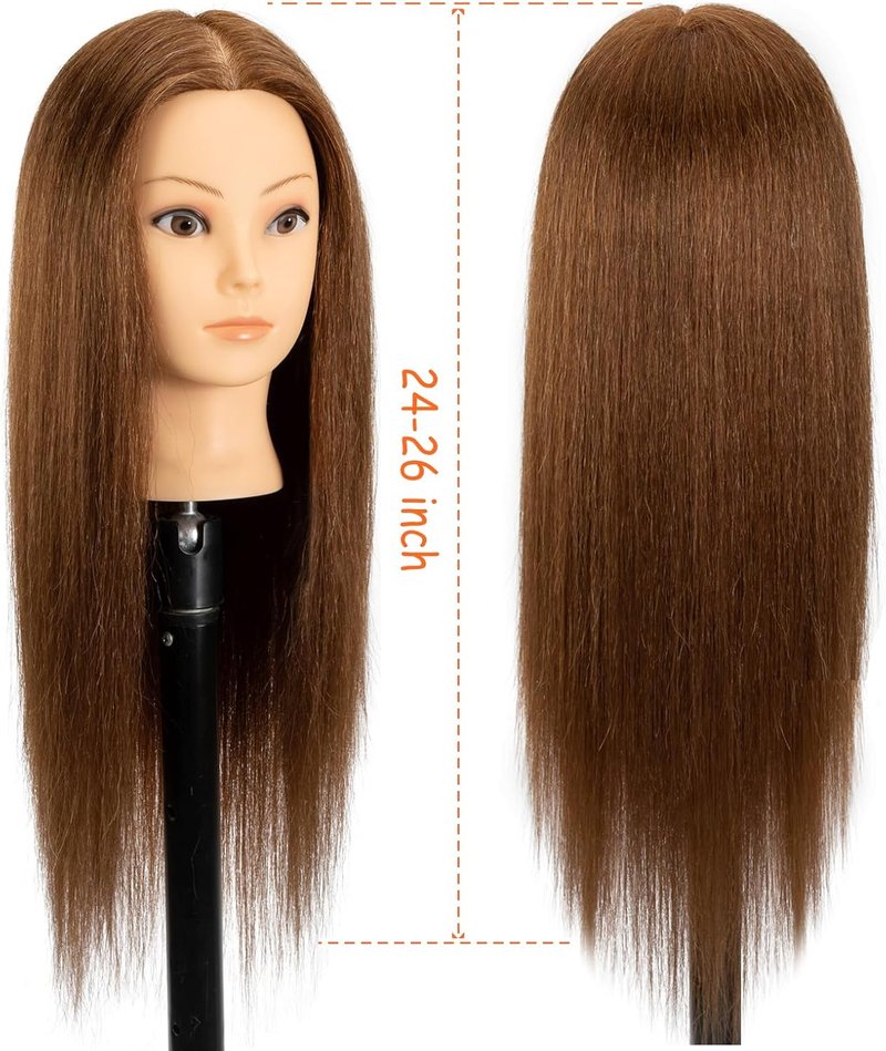 Realistic Human Hair Mannequin Head - 100% Real Hair for Cosmetology Training | Brown