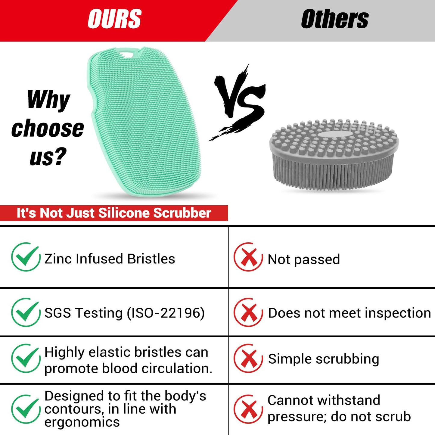 Canroom Silicone Body Scrubber - Anti Zinc Infused-Highly Elastic Bristles Exfoliating Body Scrubber for Shower Body,Cellulite Reduction,Blood Circulation - Green