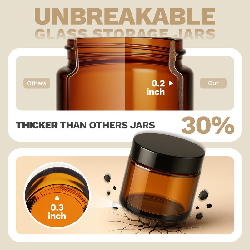 4 oz Small Glass Jars with Lids, Bumobum 36 Pack Amber Glass Lotion Jars with Inner Liners, 120ml Round Refillable Empty Containers with Blank Labels for Cream, Body Scrub, Cosmetic