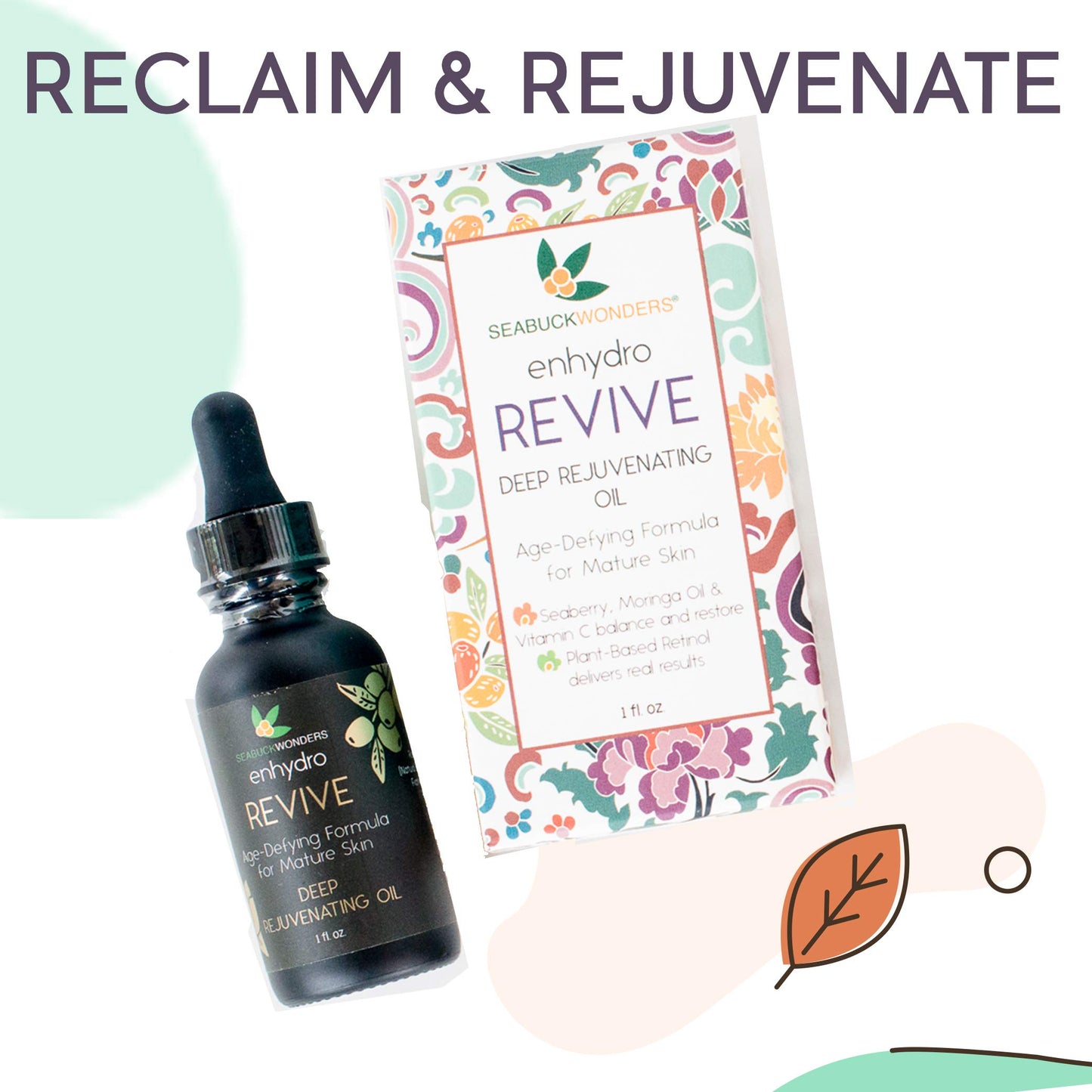 SeabuckWonders Organic Sea Buckthorn Enhydro Revive Oil Serum for Face & Body, Age-Defying, Rejuvenating Formula for Mature Skin, with Vitamin C, Moringa & Rosehip Oil, 1 Fl Oz