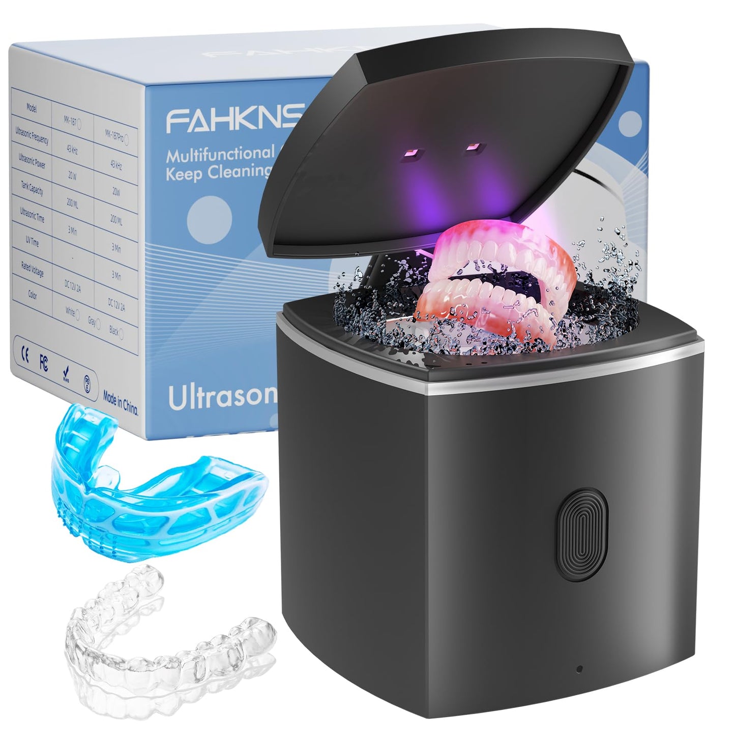 U-V Ultrasonic Dental Cleaner;UltraSonic Retainer Cleaner Machine for Denture,Aligner,Whitening tray,200ml Portable Mouth Guard Cleaner, Invisalign Cleaner Pod,Professional Sonic Jewelry Cleaner black