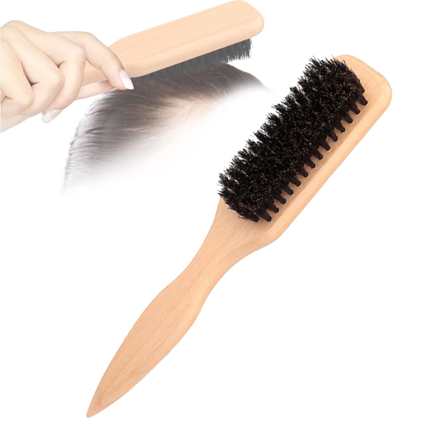IIUIKOO Boar Bristle Slick Back Hair Brush - Soft Bristles for Fine Hair & Smoothing, Polishing Brush for Men Women Kids, Edge Control & Styling Hairbrush