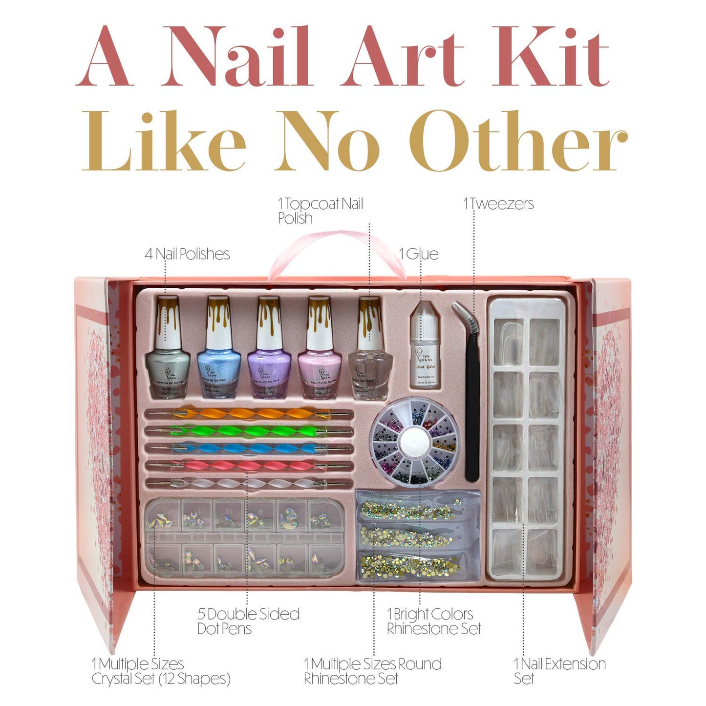 Nail Art Kit for Girls - Beginner Set with Rhinestones, Crystals, Tweezer & Dotting Tool | Perfect for Creative Designs