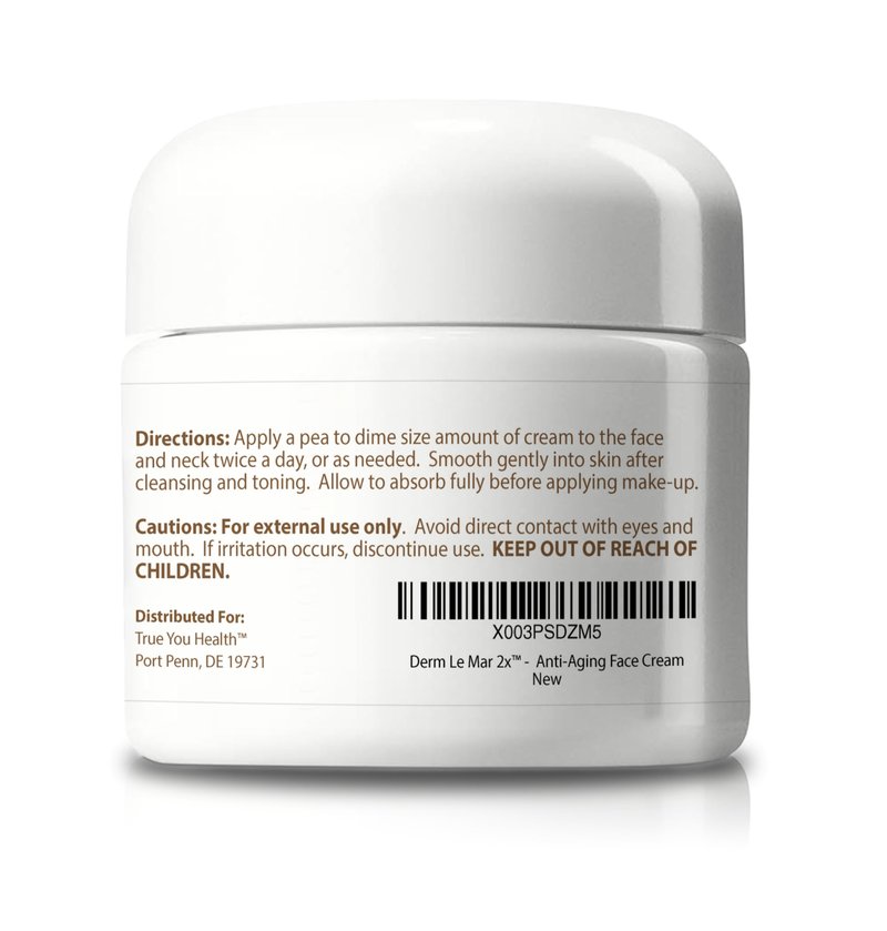 Derm Le Mar 2x Anti-Aging Face Cream - 2 Month Supply - Improved Formula w/Vitamin C, A & E - Aid Healthy Collagen Levels - Help Protect Skin Stem Cells, Reduce Wrinkles Appearance, & Fade Age Spots
