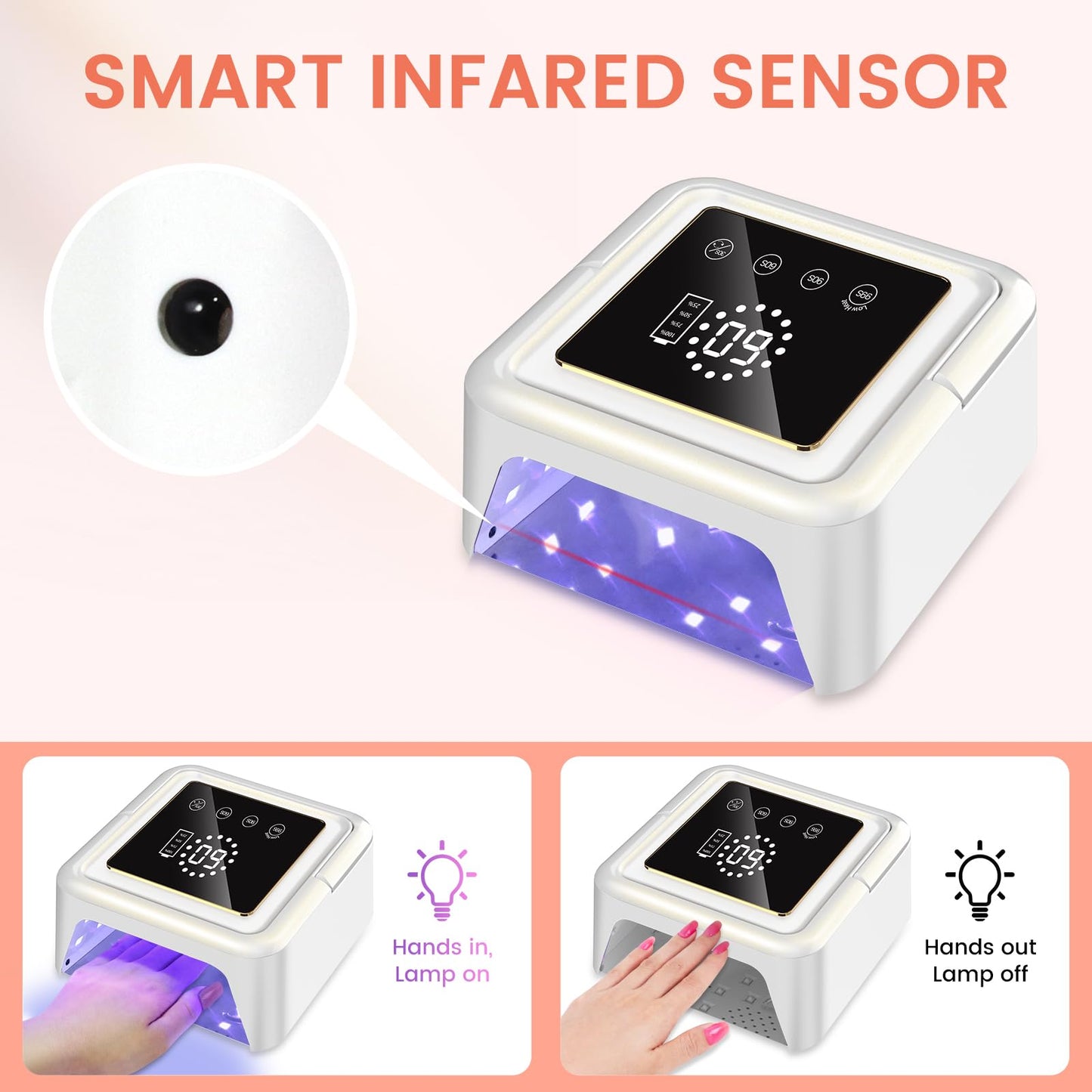 Subay UV Nail Lamp 108W, UV Light for Gel Nail Polish, Cordless LED Nail Lamp with 36 Beads & Touch Display, Nail Light with 4 Timer Mode & Auto Sensor, Fast Curing Nail Dryer for Salon & Home, Purple