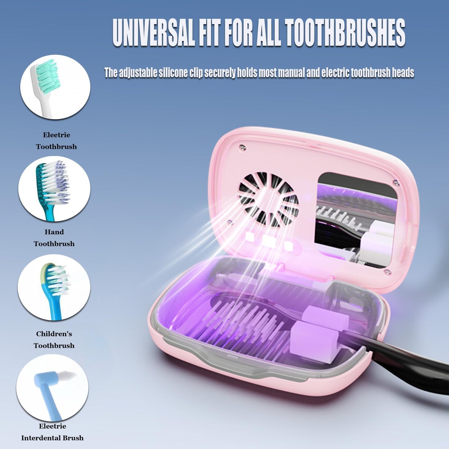 UWTLFCE UV-C Toothbrush Cover Case and Holder Electric Travel Toothbrush Cover with Holder for Any Toothbrush Head Rechargeable Toothbrush Travel Case Pink