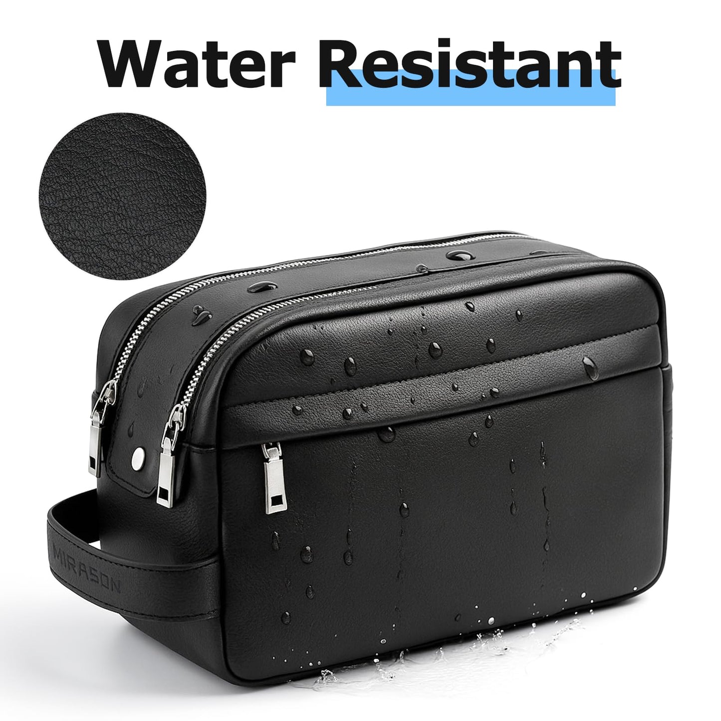 MIRASON Toiletry Bag for Men Leather Travel Toiletry Bag Dopp Kit with Metal Zippers, Water-Resistant Bathroom Bag for Travel Essentials Shaving Bag Gifts for Men, Black