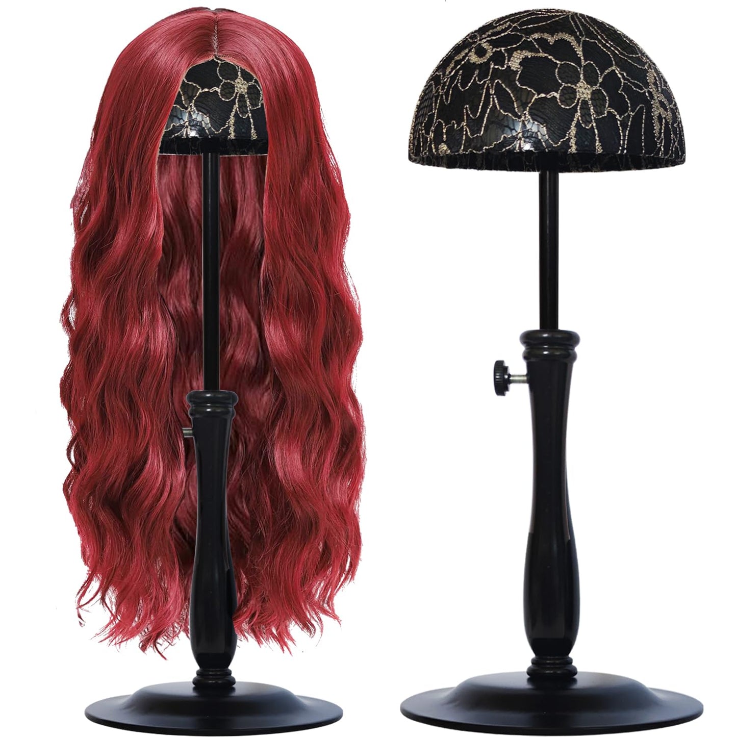 WiZiWi Wig Stand 1PC Iron Base Adjustable Height (12.6-18.5Inch) Wig Head Stands Portable Non-Slip Sturdy Wig Holder Stands Travel Wig Stand for All Wigs(Black)