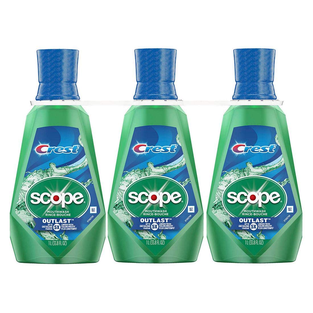 Crest Scope Outlast Mouthwash Long Lasting Peppermint, 3 Pack (33.8 Ounce)
