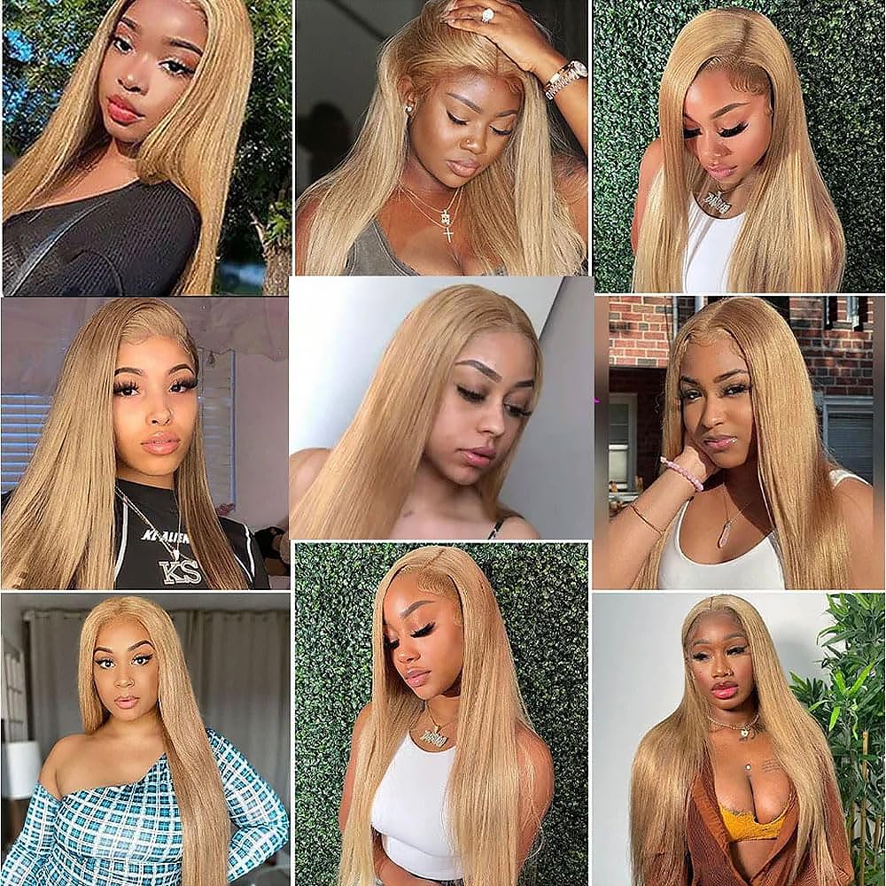 Honey Blonde Human Hair Bundles 16 18 20 Inch Straight Bundles Human Hair Unprocessed Native Virgin Hair 100/PC 3 Extensions #27 Blonde Color Wet and Wavy Human Hair Extensions for Women