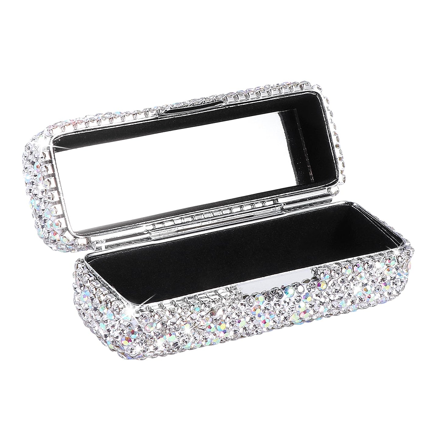 HAKUNA Lipstick Case with Mirror,Rhinestone Crystal Lipstick Organizer Diamonds Lip Gloss Organizer Portable Travel Lipstick Organizer Makeup Cosmetic Storage Holder