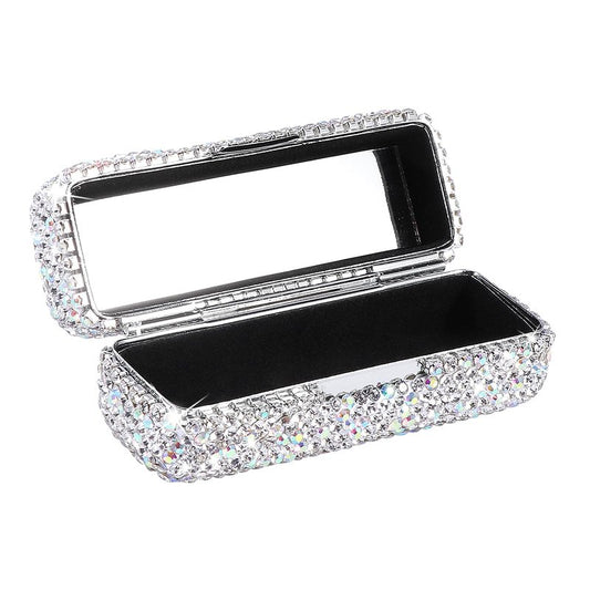 HAKUNA Lipstick Case with Mirror,Rhinestone Crystal Lipstick Organizer Diamonds Lip Gloss Organizer Portable Travel Lipstick Organizer Makeup Cosmetic Storage Holder