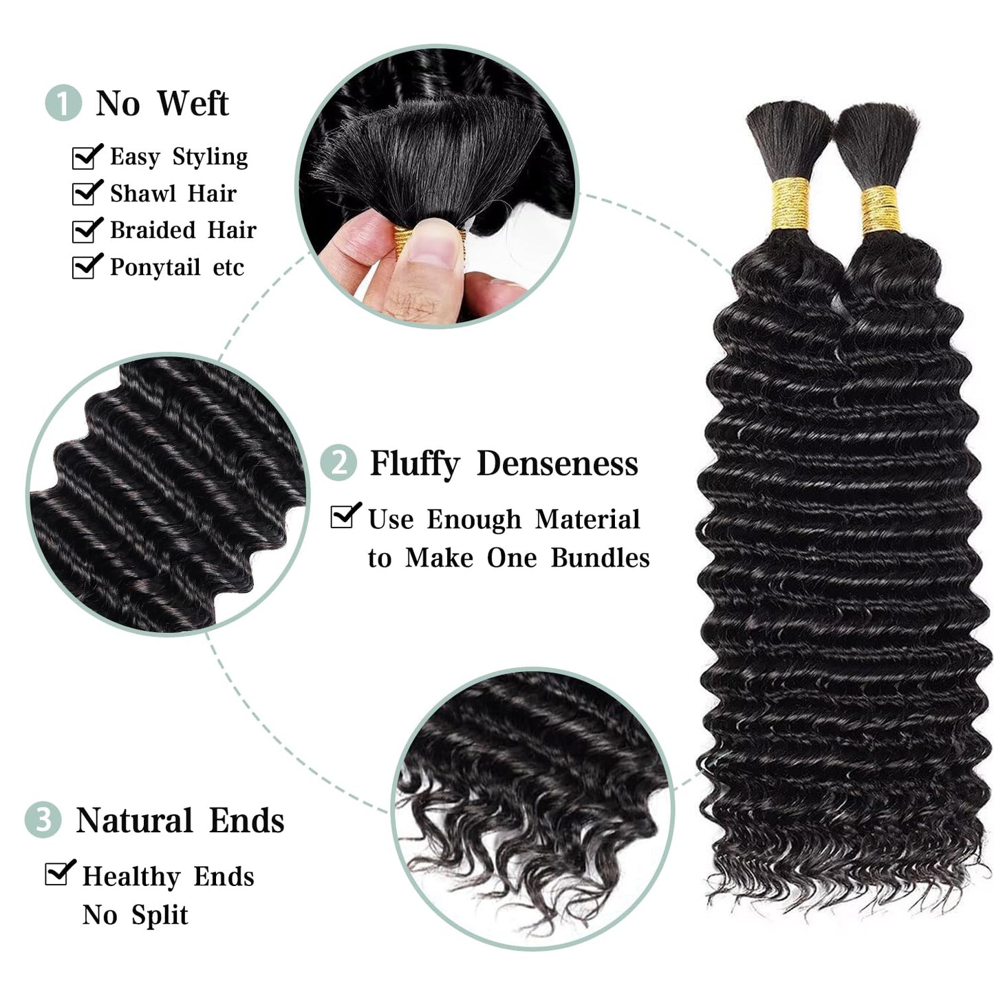 16 Inch Human Braiding Hair 100g Deep Wave Bulk Human Hair for Braiding Brazilian Virgin Human Hair Bundles Wet and Wavy Bundles No Weft Curly Human Hair Extensions for Boho Braids #4