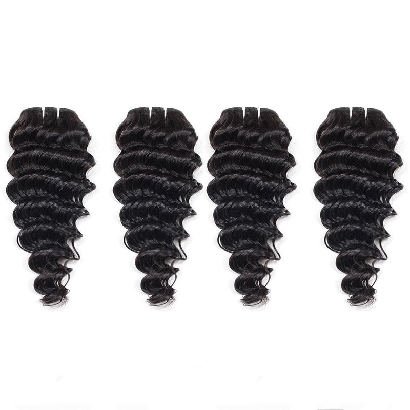JTdebade Deep Wave Human Hair 4 Bundles 12 Inch Human Hair 100% Unprocessed Virgin Hair 12A Grade Natural Color Hair Extensions for Black Women(12'' 12'' 12'' 12'')