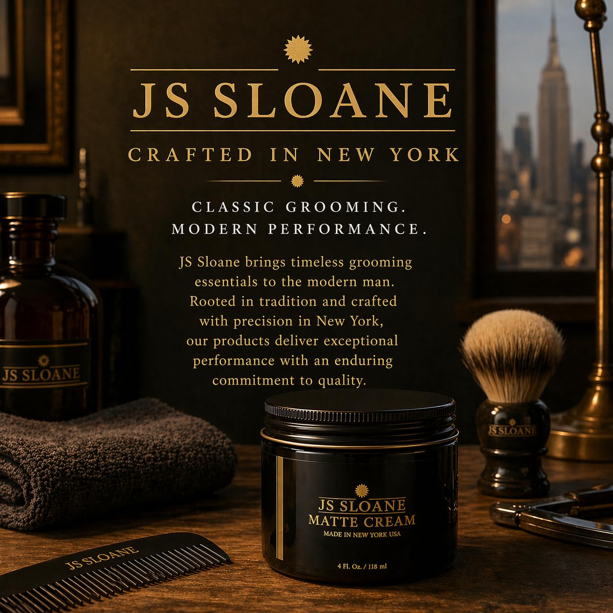 JS Sloane Matte Cream for Men – Water-Soluble Hair Styling Cream, Natural Matte Finish, Light to Medium Hold, Texturizing Grooming Product, Non-Greasy, Made in USA (4 oz)