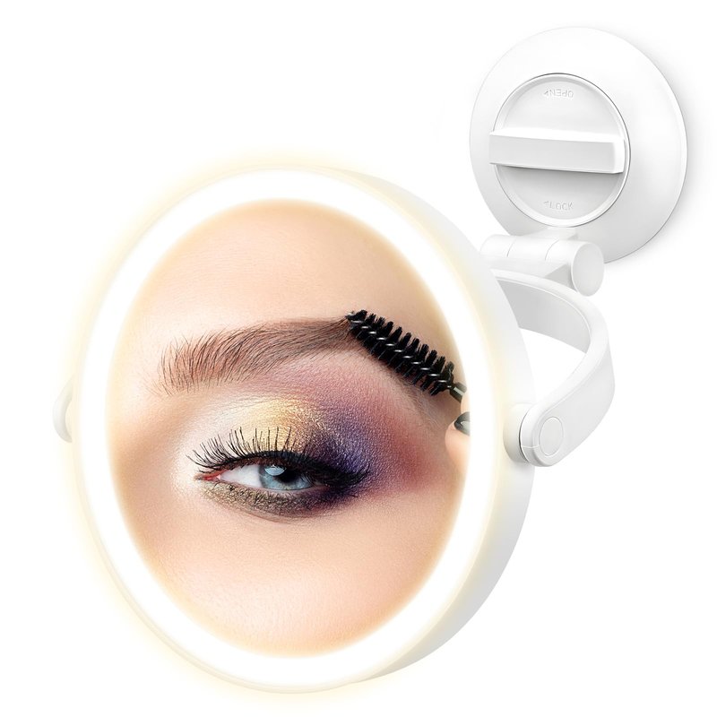 Fabuday Wall Mounted Magnifying Makeup Mirror with Lights - 1x/30x Double Sided Lighted Magnification Mirror with Suction Cup, Rechargeable Mirrors with Extended Arm, 3 Color LED Lighting, 7 Inch