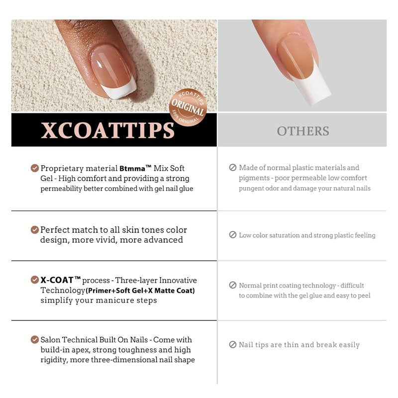 French Tip Nails - Coffin Shape XCOATTIPS Design | Stylish Nail Art for Elegant Looks